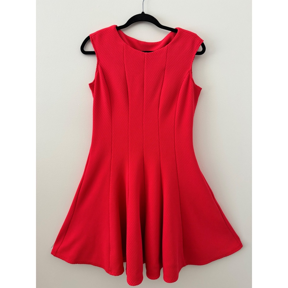 Danny & Nicole Textured Fit Flare Dress Pink Coral Sleeveless Skater Dress 6 - Picture 3 of 12